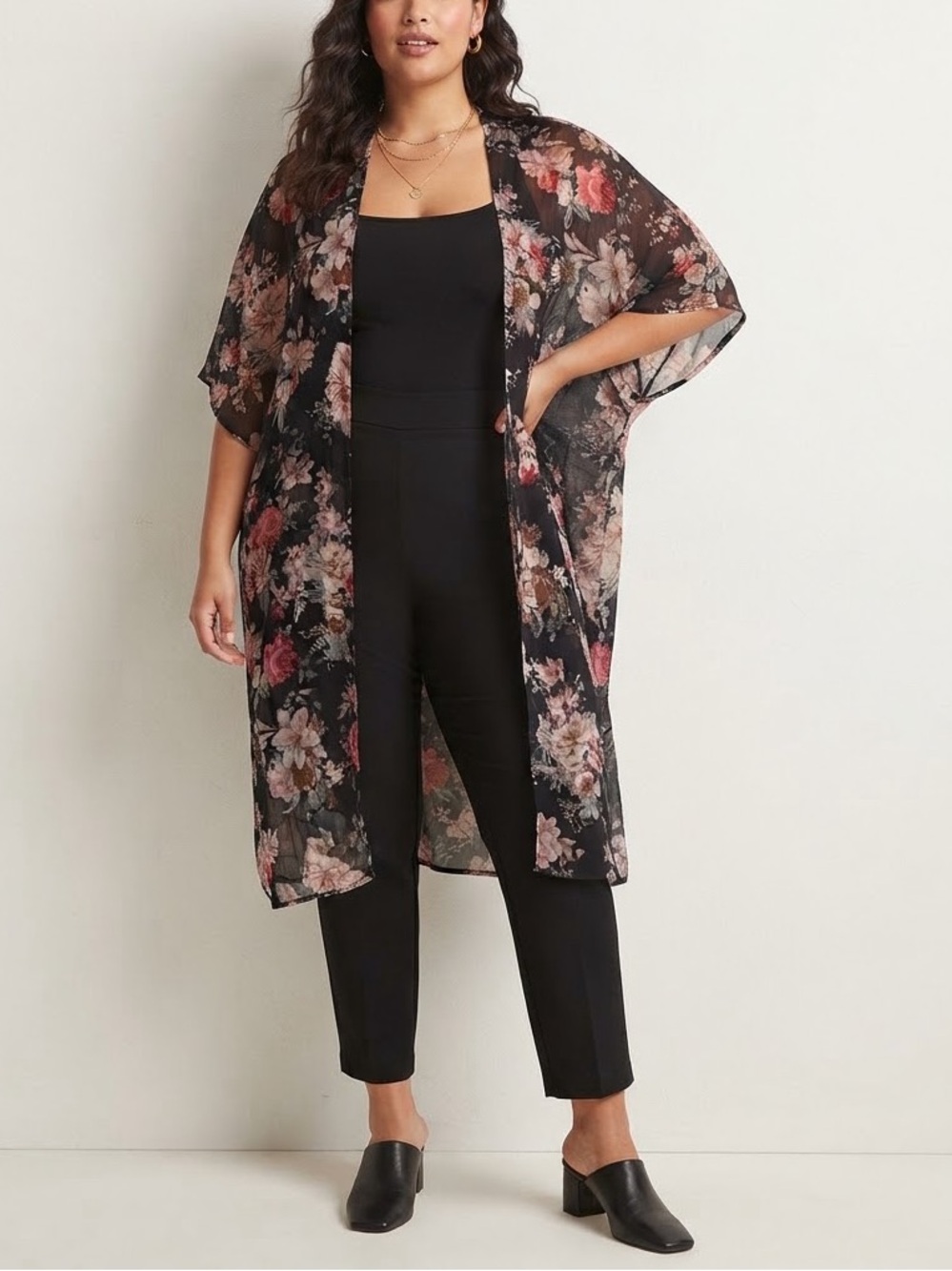 Dizzy Gal Black Floral Open Front Kimono